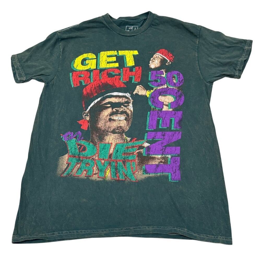 50 Cent Bottle Full of Bub T-Shirt Distressed Green Get Rich Grunge Band Tee M